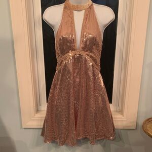 Free People Sparkling muted pink color Halter Sequin Dress
